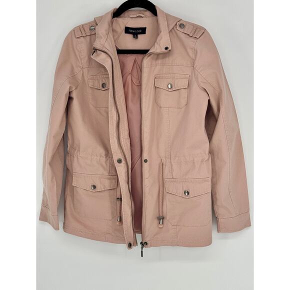 New Look Pale Pink Cotton Drawstring Waist w/ Pockets and Hood Jacket Size S - Picture 2 of 6